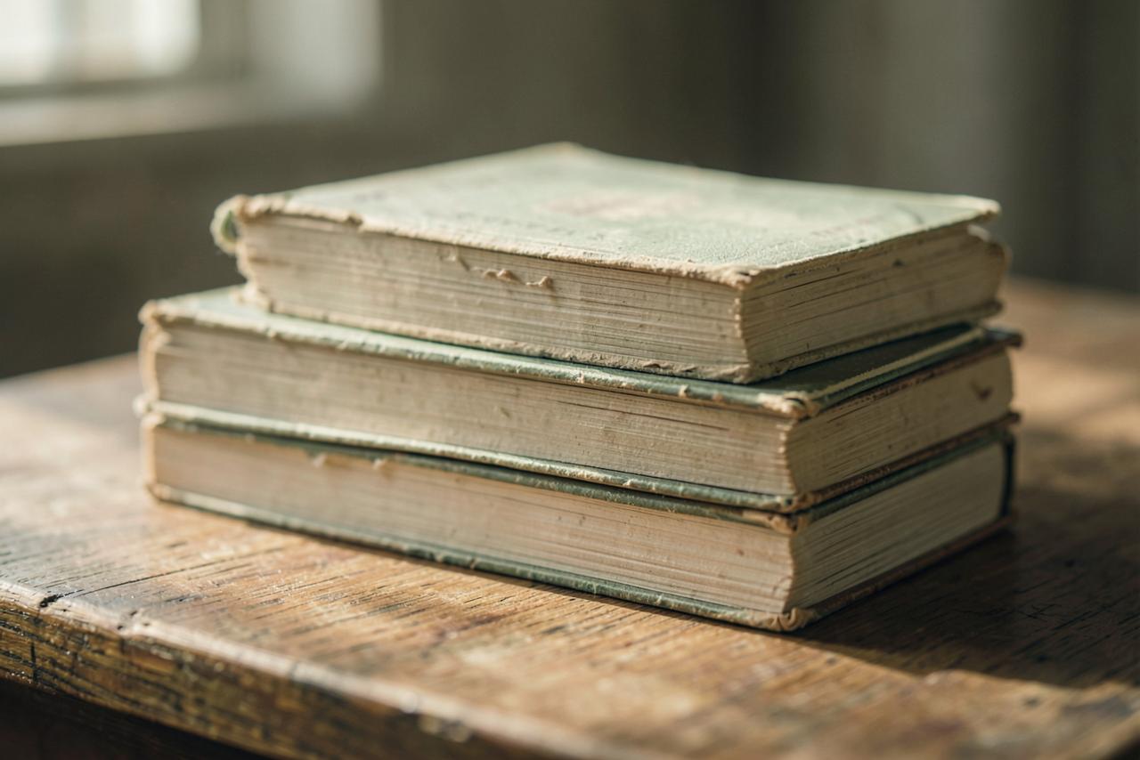 A stack of books in warm light